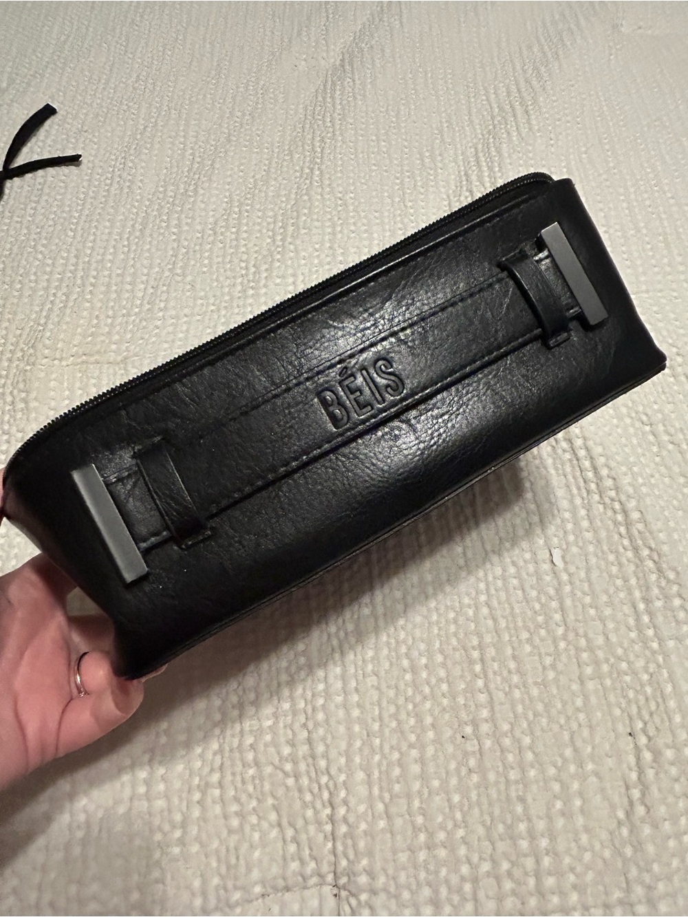 BEIS Black Faux-Leather Toiletry Bag